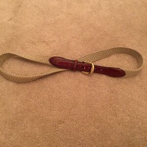 Vintage Brighton Croc Embossed Leather Woven Brass Buckle Belt